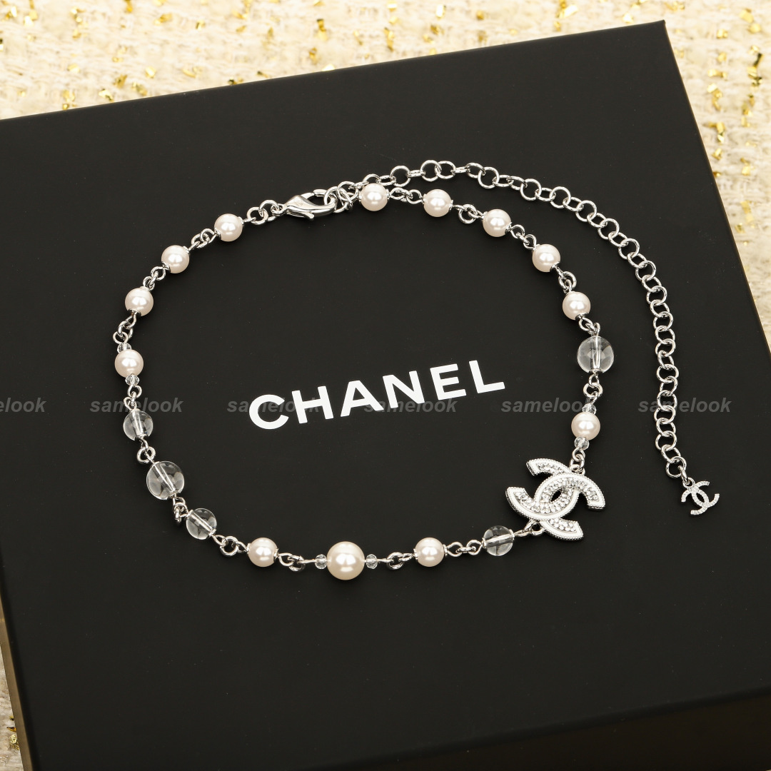 샤넬 CC로고 진주 투명 목걸이